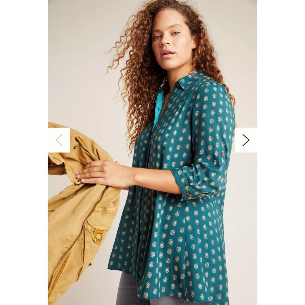 Maeve By Anthropologie X-Small Monika Button Tunic Blouse Top Modal Womens